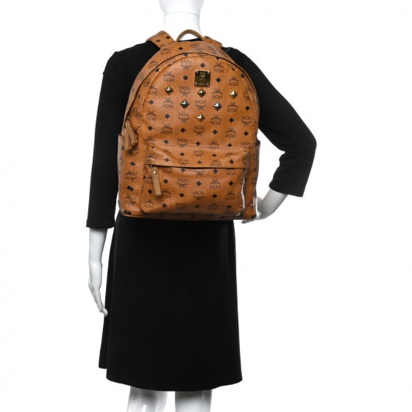 Authentic MCM Visetos Medium Sprinkle Stud Stark Backpack Cognac - Picture 3 of 16